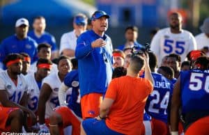 University of Florida head coach Dan Mullen address his football team after the first spring practice of camp- Florida Gators football- 1280x853