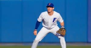 University of Florida infielder Deacon Liput gets set before a pitch in the Florida Gators win over Florida State- Florida Gators baseball- 1280x854