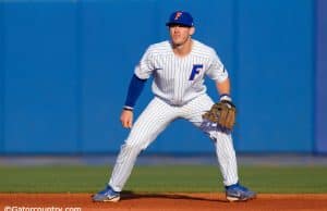 University of Florida infielder Deacon Liput gets set before a pitch in the Florida Gators win over Florida State- Florida Gators baseball- 1280x854