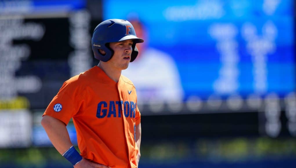 University of Florida infielder Deacon Liput on second base during a win over the Miami Hurricanes- Florida Gators baseball- 1280x852