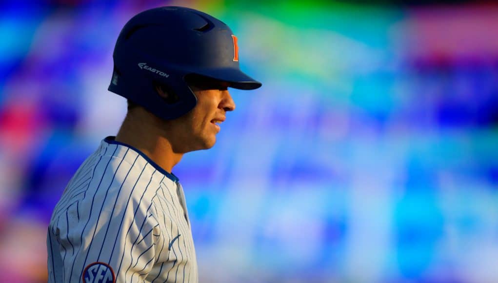 University of Florida outfielder Wil Dalton on second base after a double against the Florida State Seminoles- Florida Gators baseball- 1280x853