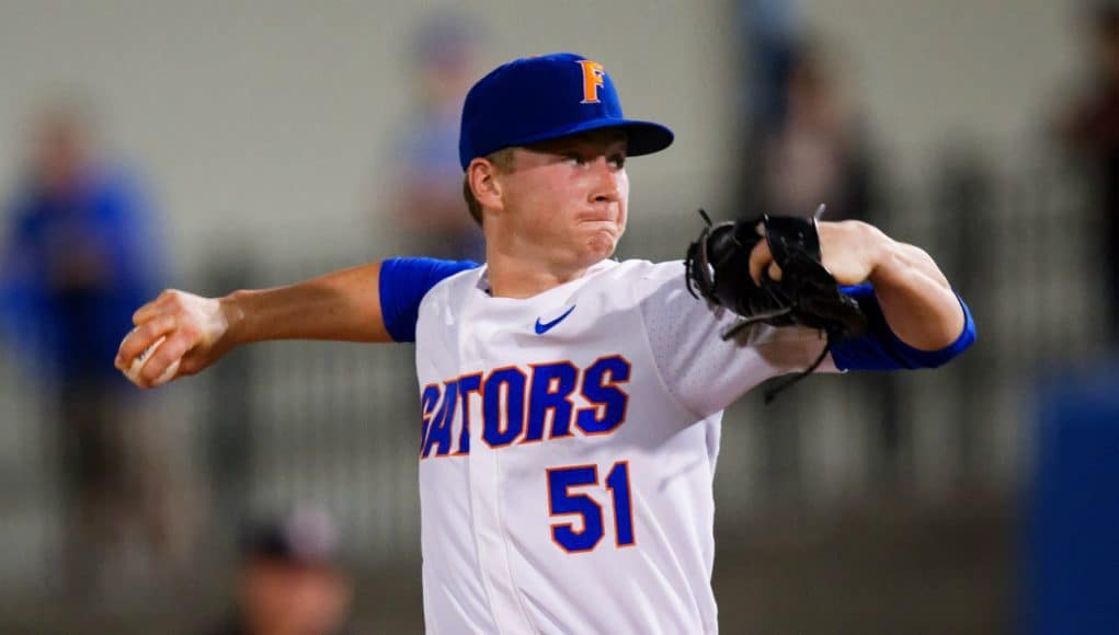 University of Florida pitcher Brady Singer delivers to the plate in the season opener against Stony Brook- Florida Gators baseball- 1280x853