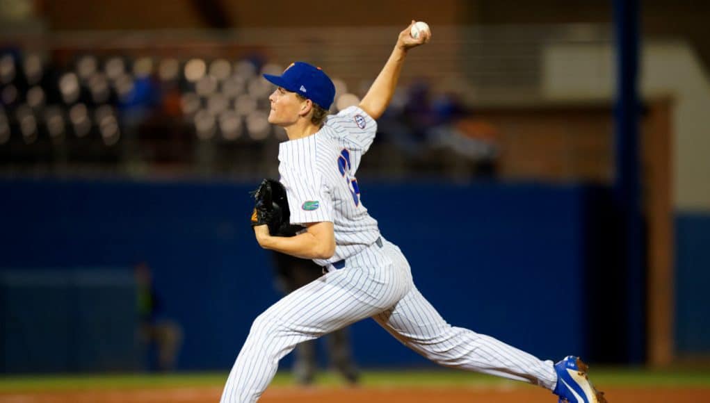 University of Florida pitcher Jack Leftwich throws a pitch in a win over the Florida State Seminoles- Florida Gators baseball- 1280x853