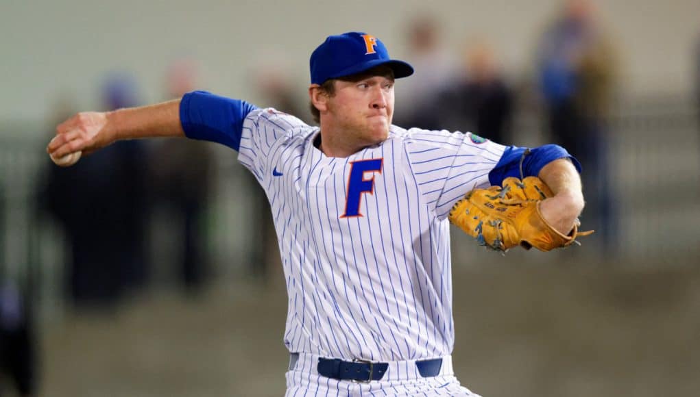 University of Florida pitcher Michael Byrne delivers to the plate in a win over the Florida State Seminoles- Florida Gators baseball- 1280x853