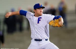 University of Florida pitcher Michael Byrne delivers to the plate in a win over the Florida State Seminoles- Florida Gators baseball- 1280x853