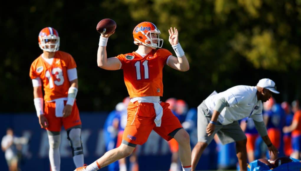 University of Florida quarterback Kyle Trask throws a pass during the Florida Gators first practice of spring- Florida Gators football- 1280x853