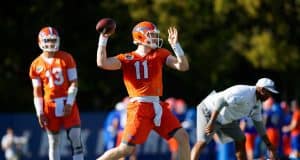 University of Florida quarterback Kyle Trask throws a pass during the Florida Gators first practice of spring- Florida Gators football- 1280x853