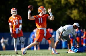 University of Florida quarterback Kyle Trask throws a pass during the Florida Gators first practice of spring- Florida Gators football- 1280x853