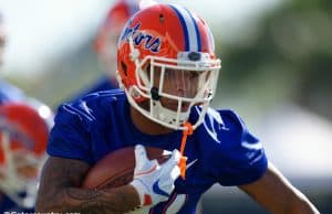 University of Florida receiver Trevon Grimes running through a drill during the Florida Gators second spring practice- Florida Gators football- 1280x853