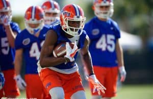 University of Florida receiver Van Jefferson catches a pass during a drill in the Florida Gators first practice of spring camp- Florida Gators football- 1280x853