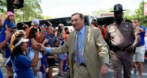 Florida Gators head coach Dan Mullen at Gator Walk before the Orange and Blue game-1280x853