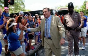 Florida Gators head coach Dan Mullen at Gator Walk before the Orange and Blue game-1280x853