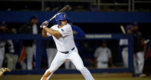 University of Florida center fielder Nick Horvath approaches a pitch in a win over the Florida State Seminoles- Florida Gators baseball- 1280x853