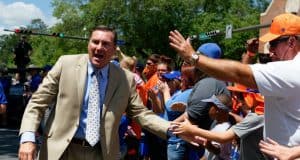 University of Florida head coach Dan Mullen greets fans during Gators Walk before his first Orange and Blue game as head coach of the Florida Gators- Florida Gators football- 1280x853