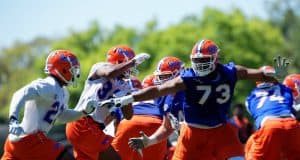University of Florida offensive tackle Martez Ivey in pass protection during the Florida Gators second spring practice- Florida Gators football- 1280x853