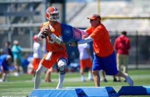 University of Florida quarterback Feleipe Franks goes through a drill during the Gators second spring practice with Dan Mullen- Florida Gators football- 1280x853