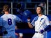 Deacon Liput congratulates University of Florida third baseman Jonathan India after a home run against Florida State- Florida Gators baseball- 1280x853