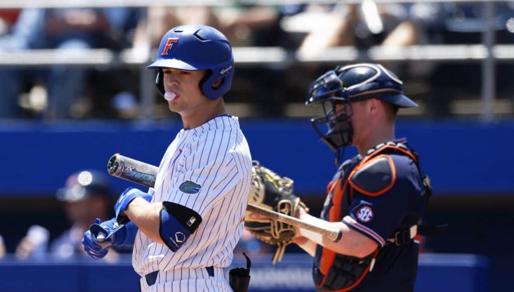 University of Florida Gators outfielder Wil Dalton blows a bubble as he steps up to the plate- Florida Gators baseball- 1280x853