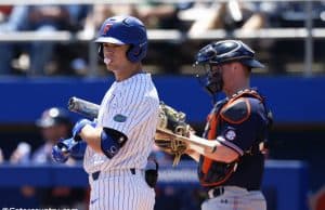 University of Florida Gators outfielder Wil Dalton blows a bubble as he steps up to the plate- Florida Gators baseball- 1280x853