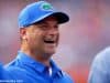 University of Florida co-offensive coordinator Billy Gonzales laughing on the field prior to the Florida Gators 2018 spring game- Florida Gators football- 1280x853