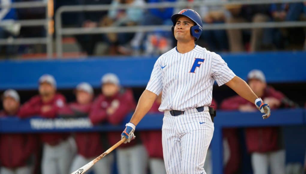 University of Florida first baseman Keenan Bell reacts after a strikeout against the Florida State Seminoles- Florida Gators baseball- 1280x853