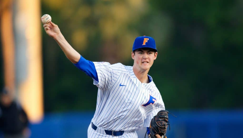 University of Florida freshman Tommy Mace delivers a fastball to the plate in a win over the Florida State Seminoles- Florida Gators baseball- 1280x853