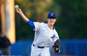 University of Florida freshman Tommy Mace delivers a fastball to the plate in a win over the Florida State Seminoles- Florida Gators baseball- 1280x853