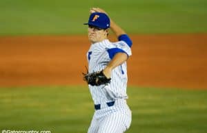 University of Florida freshman pitcher Tommy Mace delivers to the mound against the Florida State Seminoles- Florida Gators baseball- 1280x853