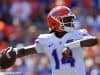 University of Florida freshman quarterback Emory Jones throws a pass during the 2017 Orange and Blue Debut- Florida Gators football- 1280x853