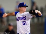 University of Florida pitcher Brady Singer delivers to the plate in the season opener against Stony Brook / Gator Country photo by David Bowie