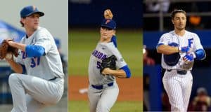 Jackson Kowar (left), Brady Singer (center) and Jonathan India (right) became the first three Florida Gators teammates to be selected in the first round of the MLB Draft in the same year-1247x624-florida gators baseball