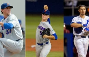 Jackson Kowar (left), Brady Singer (center) and Jonathan India (right) became the first three Florida Gators teammates to be selected in the first round of the MLB Draft in the same year-1247x624-florida gators baseball