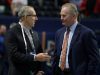 Dec 2, 2017; Atlanta, GA, USA; Southeastern Conference commissioner Greg Sankey (left) talks with Auburn Tigers athletic director Jay Jacobs before the SEC Championship game at Mercedes-Benz Stadium between the Auburn Tigers and the Georgia Bulldogs. Mandatory Credit: Marvin Gentry-USA TODAY Sports