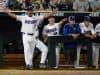 Jun 17, 2018; Omaha, NE, USA; Florida Gators head coach Kevin O'Sullivan calls for a balk that brings in a run in the third inning against the Texas Tech Red Raiders during the College World Series at TD Ameritrade Park. Mandatory Credit: Steven Branscombe-USA TODAY Sports