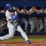 University of Florida catcher Jonah Girand hits a home run against Jacksonville in the Gainesville Regional- Florida Gators baseball- 1280x852