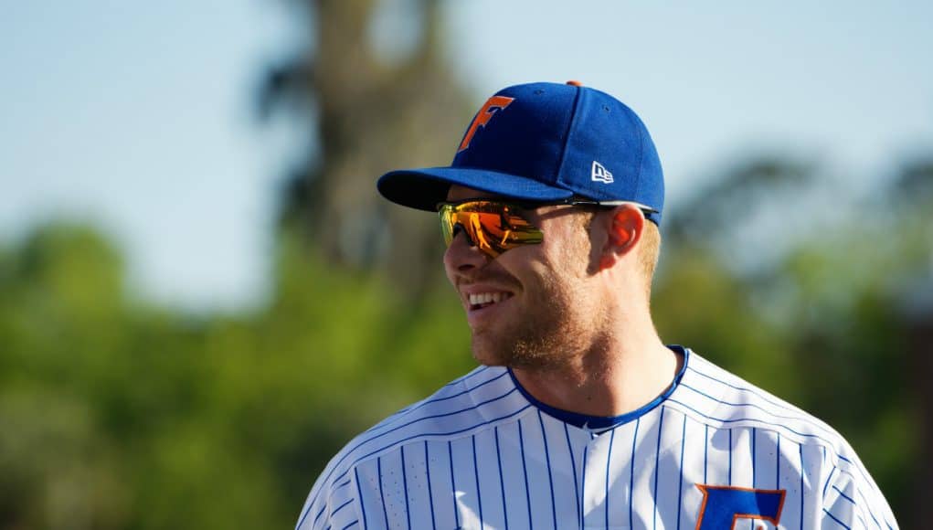 University of Florida catcher Jonah Girand walks in from the batting cages before the Florida Gators first game against Florida State in 2018- Florida Gators baseball- 1280x853