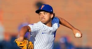 University of Florida freshman pitcher Jordan Butler delivers to the mound against the Florida State Seminoles- Florida Gators baseball- 1280x853