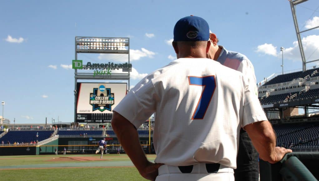 University of Florida manager Kevin O’Sullivan at TD Ameritrade Park in Omaha, Nebraska before the Florida Gators first game of the 2017 College World Series- Florida Gators baseball- 1280x850