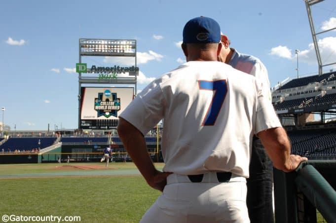 University of Florida manager Kevin O’Sullivan at TD Ameritrade Park in Omaha, Nebraska before the Florida Gators first game of the 2017 College World Series- Florida Gators baseball- 1280x850