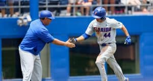 University of Florida outfielder Austin Langworthy rounds third after a home run against the Auburn Tigers in the Gainesville Super Regional- Florida Gators baseball- 1280x853
