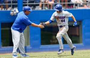 University of Florida outfielder Austin Langworthy rounds third after a home run against the Auburn Tigers in the Gainesville Super Regional- Florida Gators baseball- 1280x853