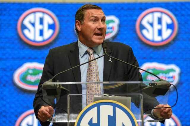 Florida Gators head coach Dan Mullen speaks at SEC Media Days in Atlanta Florida Gators head coach Dan Mullen speaks at SEC Media Days in Atlanta-1280x852