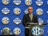 Jul 16, 2018; Atlanta, GA, USA; SEC commissioner Greg Sankey speaks during SEC football media day at the College Football Hall of Fame. Mandatory Credit: Dale Zanine-USA TODAY Sports