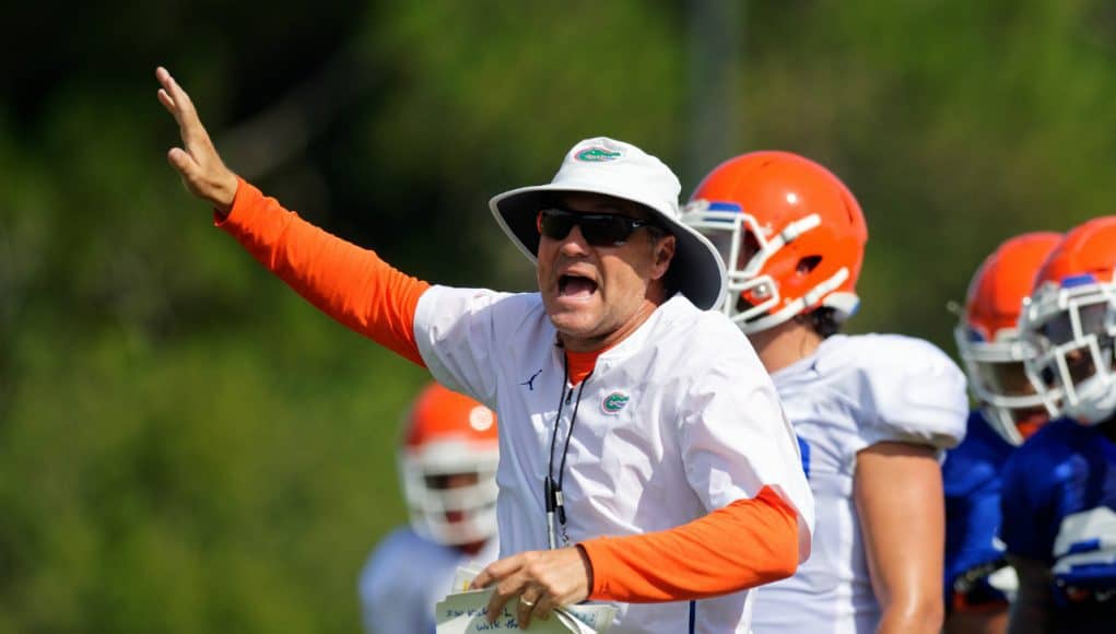 Florida Gators head coach Dan Mullen during fall camp 2018-1280x853