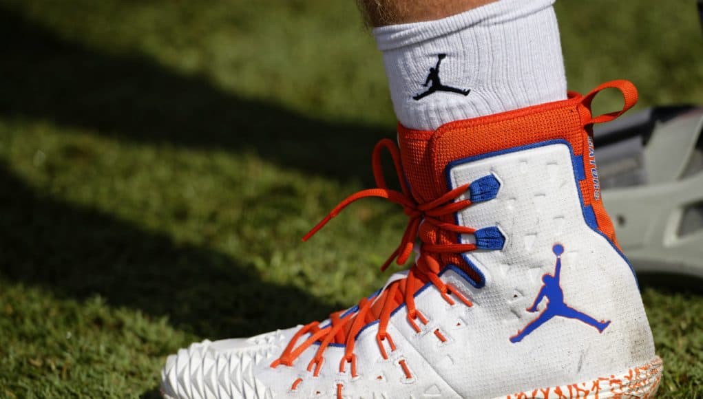 The new Florida Gators Nike Jumpman cleats as the Gators run drills and scrimmages as they continue fall practice and preparing for the first game of the season- Florida Gators football- 1280x853