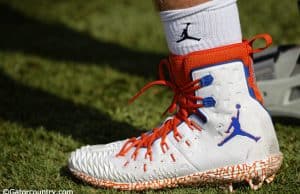 The new Florida Gators Nike Jumpman cleats as the Gators run drills and scrimmages as they continue fall practice and preparing for the first game of the season- Florida Gators football- 1280x853