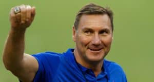 University of Florida head coach Dan Mullen speaks to campers at the Florida Gators Friday Night Lights football camp in 2018- Florida Gators football- 1280x853