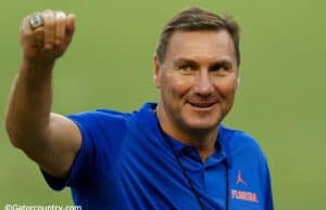 University of Florida head coach Dan Mullen speaks to campers at the Florida Gators Friday Night Lights football camp in 2018- Florida Gators football- 1280x853