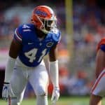 University of Florida linebacker James Houston lines up on defense during the Florida Gators 2018 spring game- Florida Gators football- 1280x873