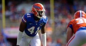 University of Florida linebacker James Houston lines up on defense during the Florida Gators 2018 spring game- Florida Gators football- 1280x873
